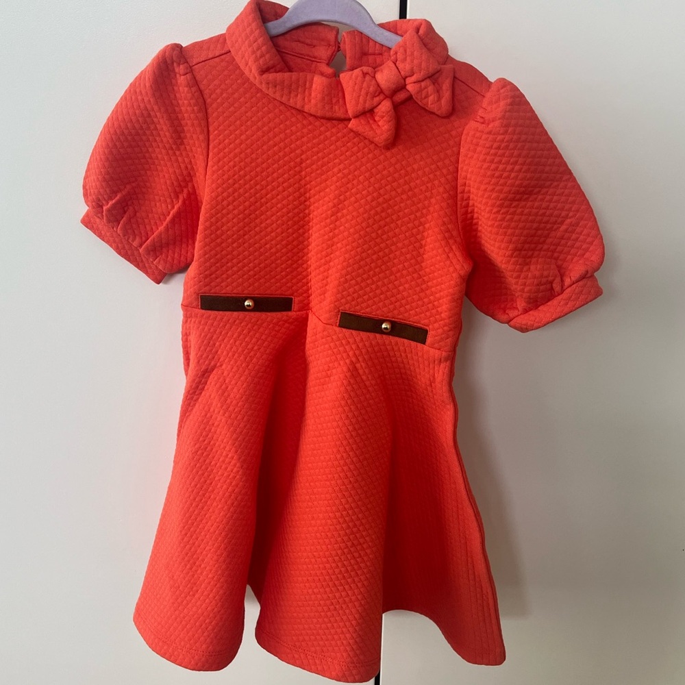 Janie and jack Girls Orange Bow-Accent quilted dress